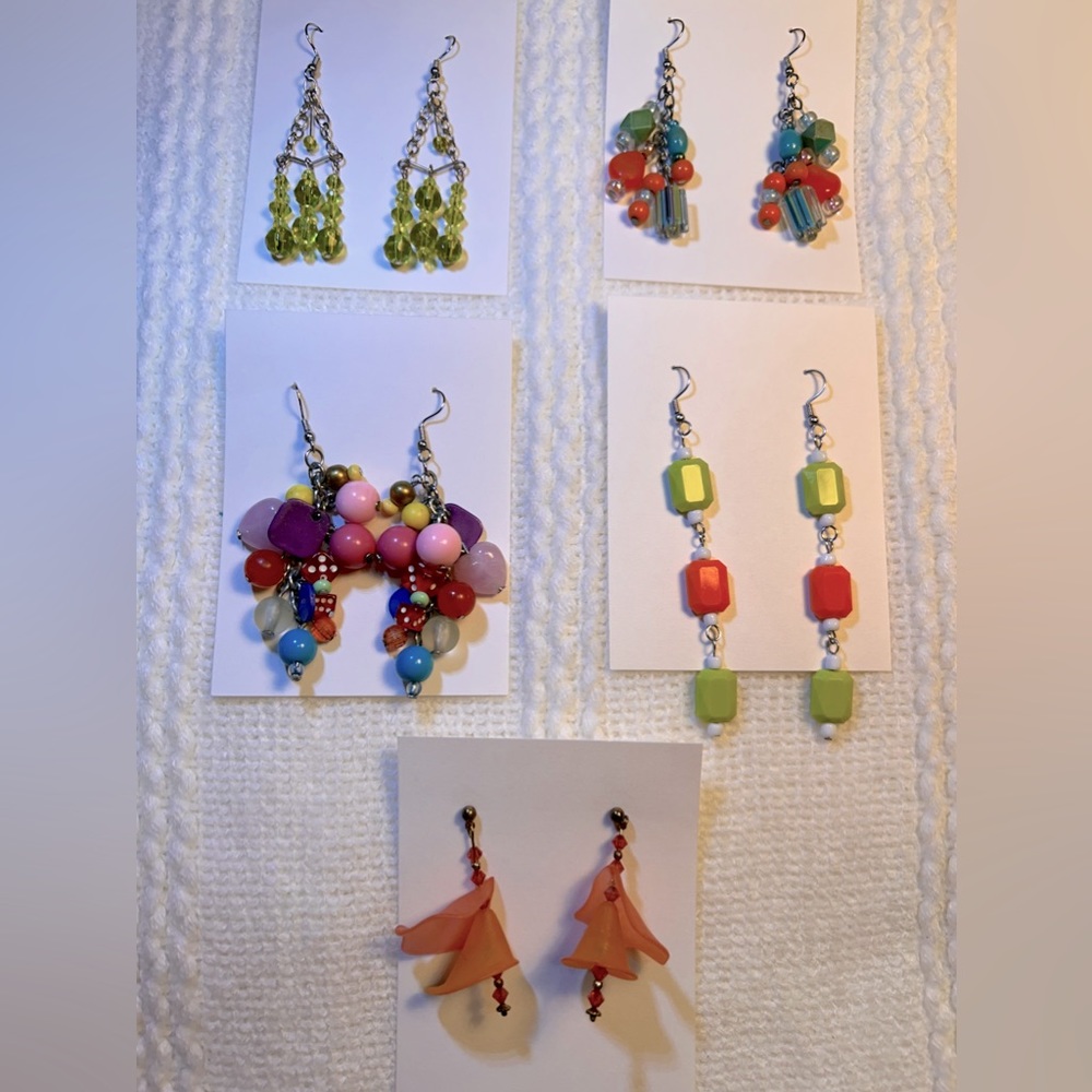 Handmade Lot of 5 pairs of Beaded Pierced Earrings.